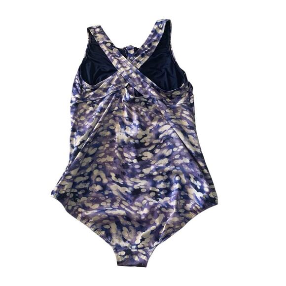 Lands' End size large 12 14 Purple blue White One Piece Swim bathing suit zipper - Picture 2 of 7
